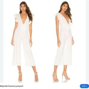 Majorelle White Ivory Ruffle Jumpsuit Sleeveless Bridal Deep V